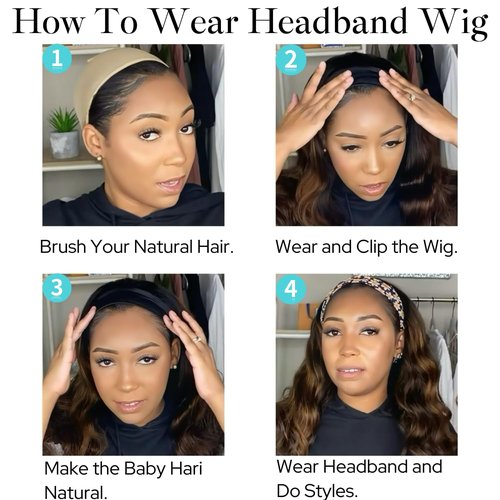 Head Band Wigs Human Hair Chocolate Brown Glueless 100% Human Hair None Lace Front Wig Virgin #4 Colored Headband Wig Human Hair 180 Density 14inch