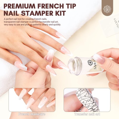 Saviland Nail Supplies with Practice Hand and 14PCS French Tip Nail Tool with Replaceable Stamper Head