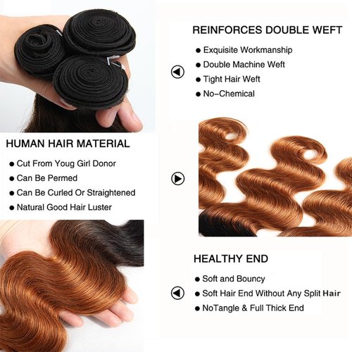 1B30 Human Hair Bundles Ombre Brown Bundles Dark Brown Body Wave Bundle Human Hair 8 10 12 Inch Double Weft Brazilian Virgin Remy Hair Extensions Silky Woft For Women Deals