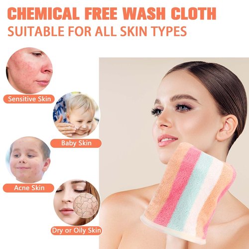 PHOGARY Washcloth Set 6 Pack Small Hand Towels for Face Body Bathroom, 6"x8" Super Absorbent & Soft Coral Fleece Facial Cloths for Showering, Rainbow Striped Quick Dry Towel with Hanging Loop
