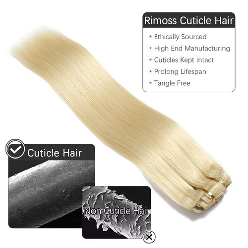 Rimoss Clip in Hair Extensions Real Human Hair - 120g 12 Inch 7pcs, Bleach Blonde Color - Premium Soft Remy Hair Extensions Real Human Hair Clip ins Straight for Women (#613 12 Inch)