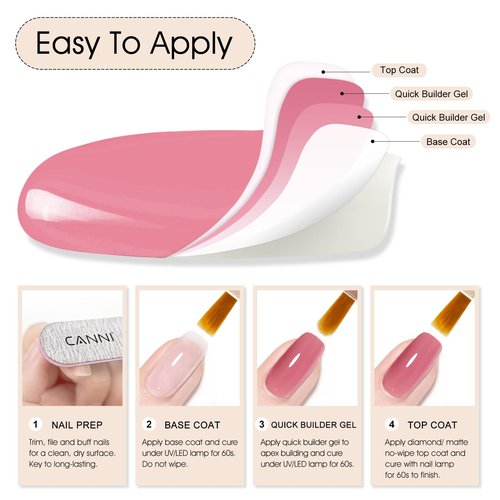 CANNI Quick Builder Nail Gel For Nails Set – 6 Colors 9ML Nude Soft Peach Pink, Soak Off UV LED Nail Extensions & Strengthening, Self-Leveling Builder Gel for DIY Manicure & Salon Use Women