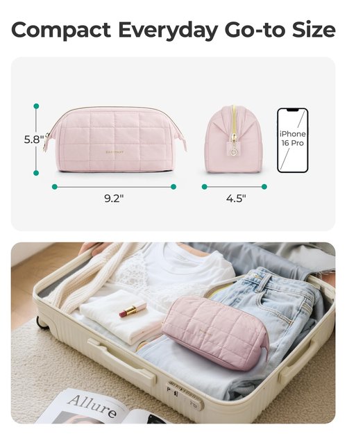 BAGSMART Makeup Bag Travel Cosmetic Bag, Puffy Padded Make Up Bags for Women Makeup Organizer Case, Wide-open Pouch Purse Travel Essentials Toiletries Accessories Brushes, Teal