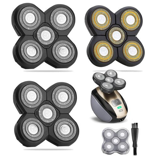 WAHFOX Universal 3 Pcs 5 Blades Shaver Heads for Head shaver and Other Brands Head Shaver, Black+gold