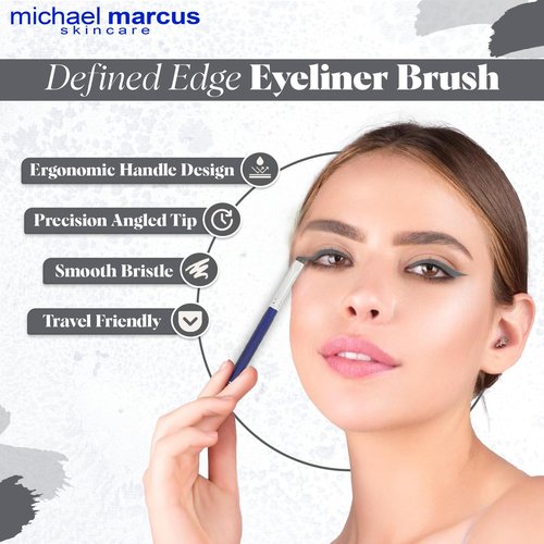 michael marcus Makeup Cake Eye Liner & Eyeliner Brush (Trashy) - Water Activated Dry Pressed, Long-Lasting & Smudge Resistant Eyeliner - Cruelty & Paraben Free - For Beginner & Pro Makeup Artist