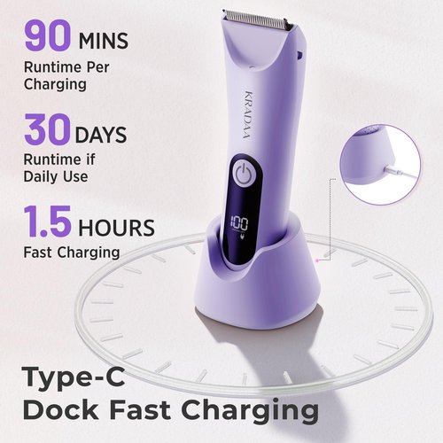Bikini Trimmer for Women Pubic Hair: Rechargeable Eletctric Razors for Women - Painless Eletctric Shaver - (Wisteria Purple)