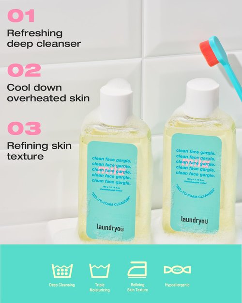 LAUNDRYOU Daily Deep Facial Gel-To-Foam Mild Cleanser with Pine & Lactobacillus Extract for Exfoliating Pore Refinement and Sebrum Control to Remove Makeup and Blackheads - (5.64 fl. oz)