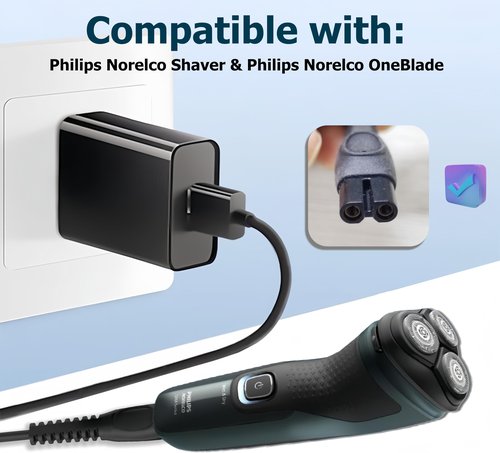 Qjin USB Charger for Philips Norelco Shaver 2400, 3600, 7200 & OneBlade QP2724, QP2834, QP6531 - USB Charging Cord 5V Charger
