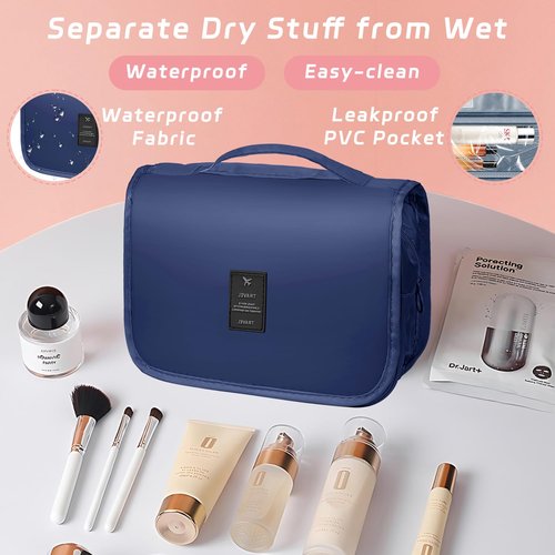 YEMEDA Toiletry Bag Travel Bag with Hanging Hook, Waterproof Capacity Hanging Multifunctional Makeup Bag for Toiletries, Portable Cosmetic Bag Travel Organizer for Women and Men(Royal Blue)