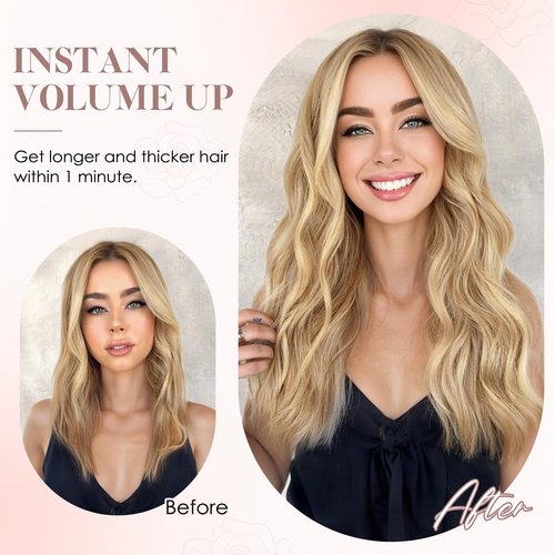 S-noilite Halo Hair Extension Invisible Wire in Real Remy Human Hair Extensions with Clips Adjustable Hidden Wire in Hair Extension for Women 14 inch Ash Brown Highlighted Blonde