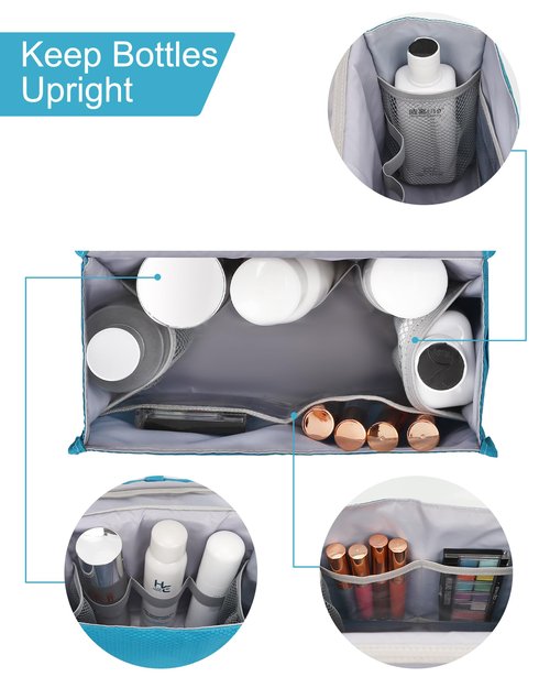 Relavel Hanging Toiletry Bag for Women and Men, Small Travel Bag for Girls Compact Size with Multiple Compartments Waterproof Travel Kit Wash Bag Makeup Storage Organizer Gym Shower Bag Blue