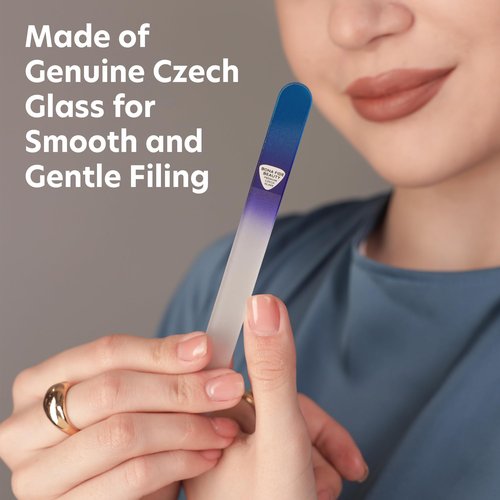 BONA FIDE BEAUTY Blue Czech Glass Nail File Kit 3-Pieces- Glass Curved File (Ergo File), and Cuticle Pusher