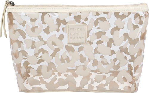 Tender Love + Carry Beige and Transparent Leopard Print Holdall - Water-Resistant Travel Bag for Toiletries & Cosmetic Essentials