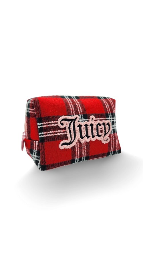 Juicy Couture Women's Cosmetics Bag - Travel Makeup and Toiletries Clutch Wedge Pouch, Flannel Material Multicolor