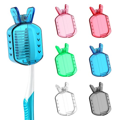 Frekare Toothbrush Covers Caps, Clip-On Toothbrush Protector for Household Travel, Brush Head Pod Case Fits Most Manual and Electric Toothbrushes, 6 Count
