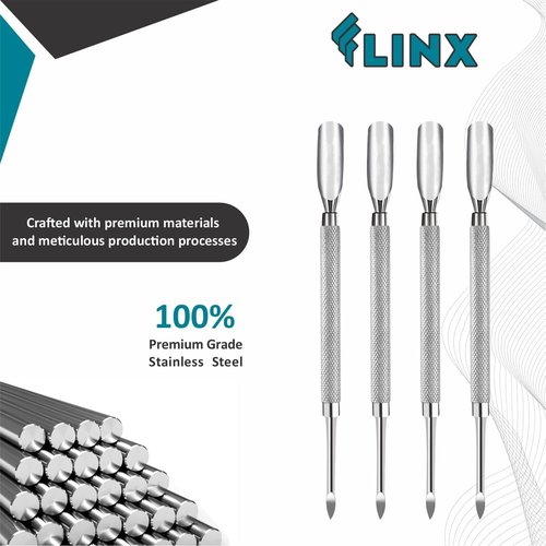 FLINX Metal Cuticle Pusher Tool 4 Pc Nail Manicure Tools Nail tools for Manicure & Pedicure, Metal Cuticle Pushers and Scraper, Nails Cuticles Pusher Cuticle Tools for Nails