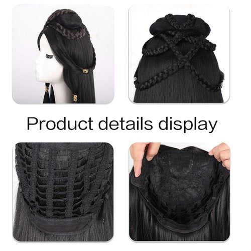 FOTN Chinese Vintage Wig Chinese Style Wig for Women Geisha Headband Wig Retro Headwear Wigs Bun Hair Pieces Hanfu Headdress Cosplay