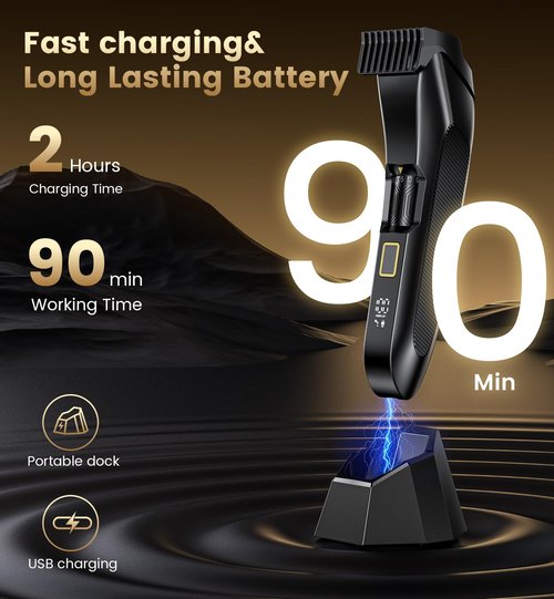 Men's Beard Trimmer-All-in-One Mustache Trimmer for Men with 20 Length Adjustable, Stainless Steel T-Blade for Precision Facial Hair Trimming Cordless IPX7 Waterproof Wet/Dry Clipper,LED Display