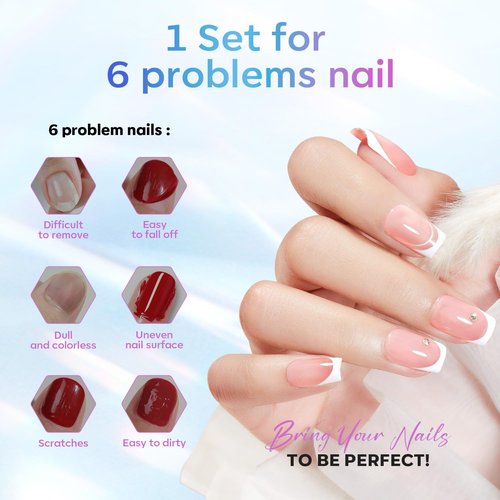 modelones 510PCS 15 Sizes Medium Almond Gel Nail Tips& Gel Base and Top Coat Set, 9-in-One Glue Nail Dehydrator & Mini U V Light Clipper