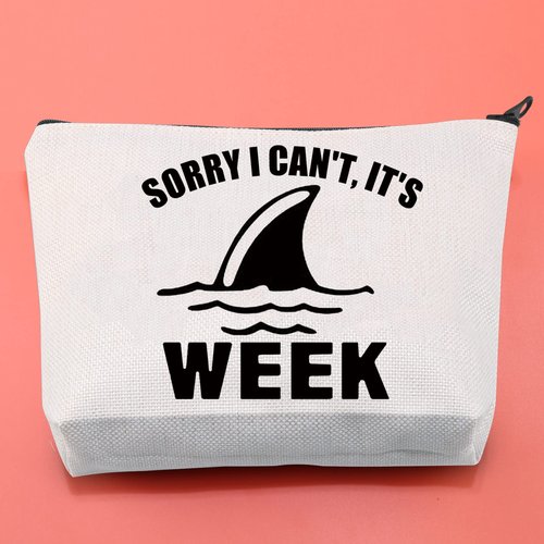 BLUPARK Funny Shark Makeup Bag Shark Lover Gift Sorry I Can't It's Week Cosmetic Bag for Women (It's Week)