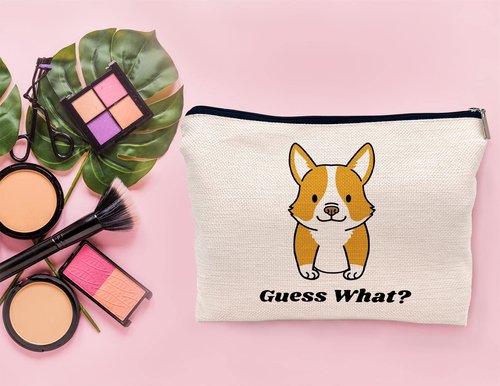 Lacosu Cute Cartoon Corgi Funny Corgi Mom Makeup Bag Make up Cosmetic Bag Small Zipper Pouch, Birthday Gifts for Dog Lovers Corgi Owners Women