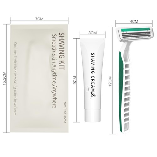 3 Blades Disposable Razors with Cream 50PCS Set for Men & Women, Individually Wrapped Portable Toiletries Amenities for Hotel, Airbnb, Homeless, Shelter, Charity, Camping and Travel On The Go