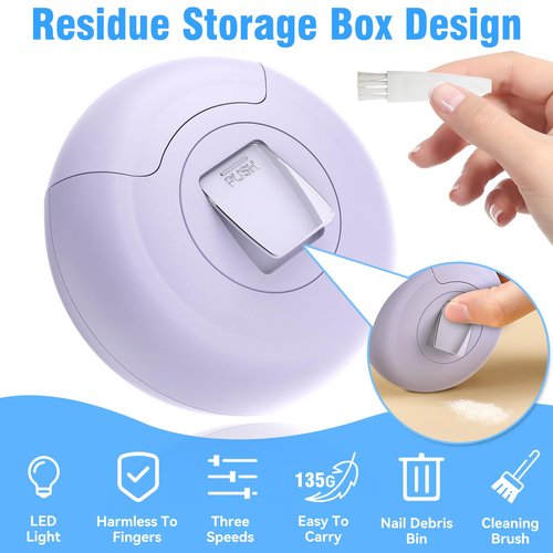 Electric Nail Clipper, 3 in 1 Electric Toenail Clippers for Seniors, 3 Speed Automatic Electric Nail Trimmer, Portable Fingernail Clipper with Led Light Rechargeable Electric Polishing for Women Men