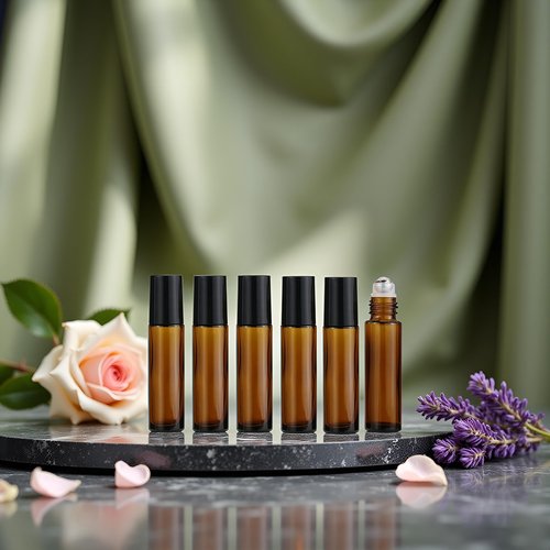 WsjiaboFux 10ml Roller Bottles for Essential Oils, 6Pcs Glass Roll on Bottles, Refillable Perfume Bottle, with Stainless Steel Roller Balls