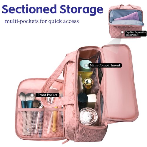 GVCELS Travel Toiletry Bag, Large Toiletry Bag for Women with Handle，Lightweight Travel Cosmetic Makeup Bag Toiletries Organizer Bag for skincare Accessories, Shampoo，Essentials - Pink