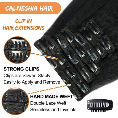 Kinky Straight Clip ins 8Pcs 110g 18 Inch Clip in Hair Extensions Real Human Hair Yaki Straight Clipins for Black Women Full Head Brazilian Remy Hair Extensions Double Weft 20 Clips