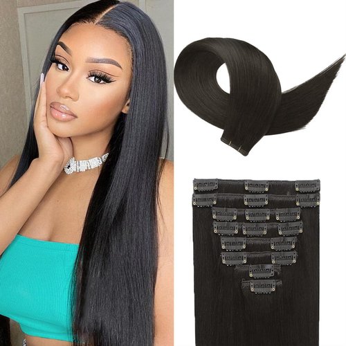 Clip in Hair Extensions Real Human Hair 18 Inch Narural Black Real Hair Extensions Clip in Human Hair Straight 8Pcs Invisible Seamless Human Hair for Women 70g (18Inch 70g)