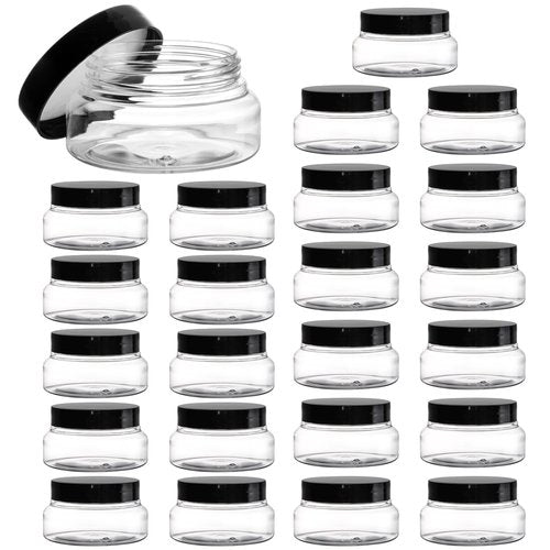 Yarlung 24 Pack 5 Oz Plastic Jars with Lids, Clear Body Scrub Jars Empty Refillable Containers Round Low Profile Samples Jars for Lotion, Body Butter, Sugar Scrub, Cream
