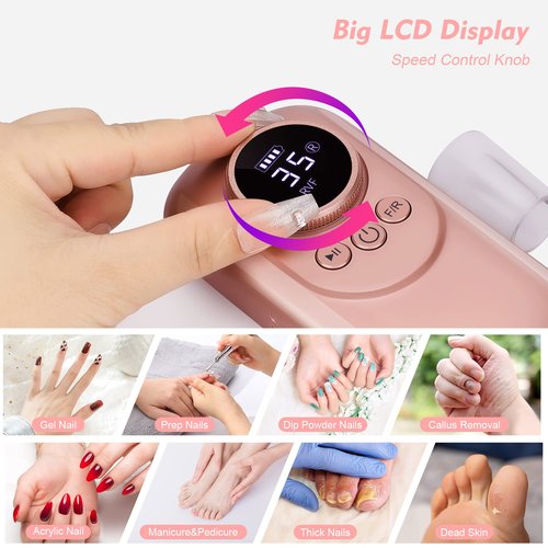 Rechargeable 35000 RPM Nail Drill, Portable Cordless Professional Electric Nail File Kit with 11 Nail Drill Bits for Acrylic, Gel Nails, Manicure Pedicure, Polishing Shape