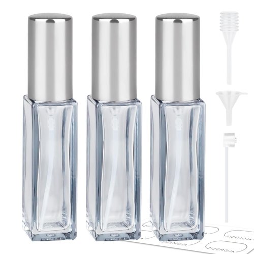 ZIZEMOJA Perfume Refill Bottle, Mini Leak-proof Portable Perfume Travel Refillable Dispenser, 3pcs 10ml Empty Atomizer Sprayer, Pocket Glass Bottle with Funnel and Pipette for Cologne (Light Gray)