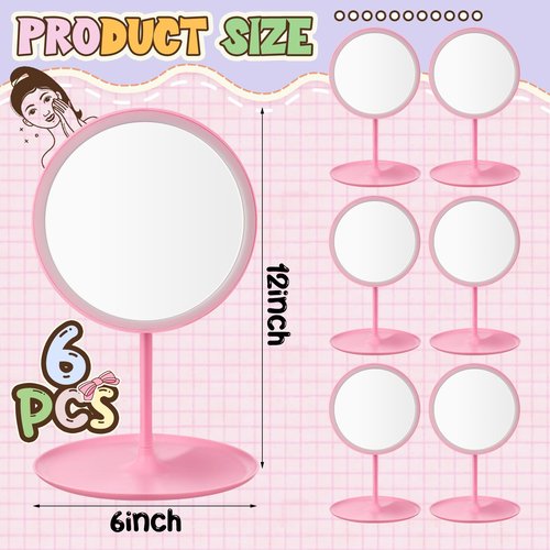 DoubleFill 6 Pcs Spa Party Mirror Spa Party Supplies Sleepover Favors Accessory Make up Table Mirror for Sleepover Slumber Birthday Favors Adult Women Gift(Pink)