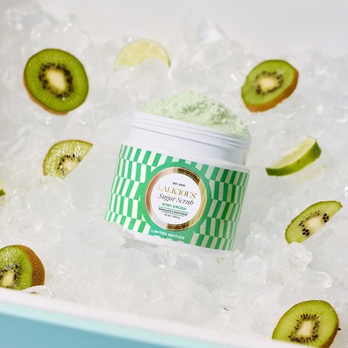 LaLicious Kiwi Krush Sugar Scrub - Cane Sugar Body Scrub - Exfoliating & Moisturizing Body Care with Coconut Oil and Kiwi Seed Oil for Soft, Smooth, Protected Skin - No Parabens (16oz)
