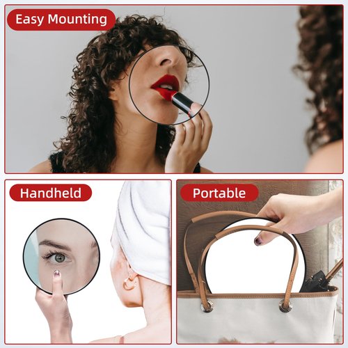 JJhxr 10X Makeup Magnifying Mirror, Round 6inch Travel Magnified Mirror with 3 Suction Cups Mounting, 10X Handheld Travel Magnification and Tweezers Kit, Use for Blackhead/Blemish Removal
