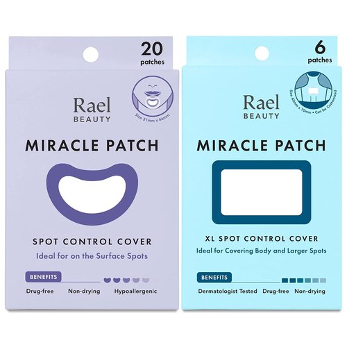 Rael Pimple Patches Large Spot Bundle - Korean Skin Care, Hydrocolloid, Zit Acne Patches for Face/Miracle Large Spot Control Cover (20 Count) & XL Spot Control Cover (6 Count)