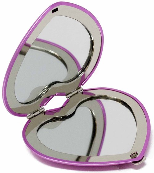 Set of 3 Contemporary Heart-Shaped Compact Mirrors with Reflective Finish (Pink)