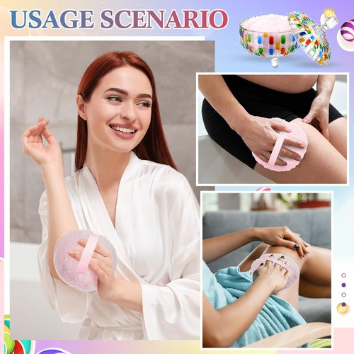 Tioncy 2 Pcs Extra Large Dusting Powder Puff and Container for Women-5.43'' Glass Crystal Dusting Powder Container with 5.91'' Body Soft Washable Reusable Velour Face(Multicolor,Weave Design)