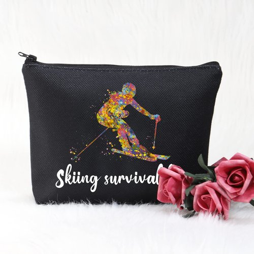 POFULL Skiing Bag - Team Gifts and Survival Kit for Ski Lovers and Enthusiasts - Cosmetic Bag (Black)
