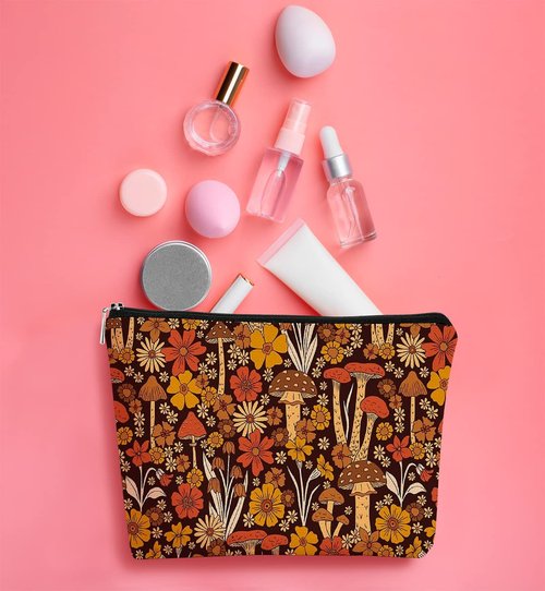 Mushroom Makeup Bag,Hippie Mushroom Gifts Small makeup bag,Floral Vintage Cosmetic Bag,Mushroom Gifts for Women Teen Girls Sister Girlfriend,Birthday Gift