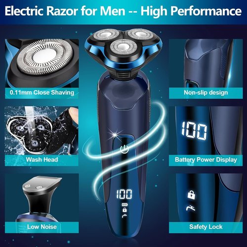 Viatia Electric Razors for Men – 3D Head Shavers, Wet & Dry Cordless Shaver, IPX7 Waterproof with Beard/Nose Trimmer & Face Cleaning Brush, Men’s Shaving Kit, Ideal Gift for Men