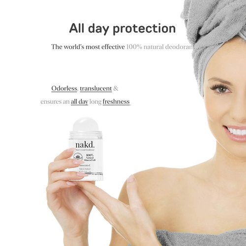 nakd. Thai Crystal Deodorant Stone – 2 Salt Crystal Deodorant Sticks, 4.25 oz. Regular + 2.5 oz. Travel Size – All Natural Unscented and Aluminum Free for Women & Men