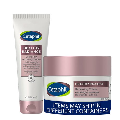 Cetaphil Healthy Radiance Gentle Exfoliating Cleanser, Reduces Look of Dark Spots and Hyperpigmentation 4.2 Oz + Cetaphil Healthy Radiance Renewing Face Cream, Reduces Look of Dark Spots 1.7 Oz