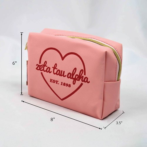 Sorority Shop Zeta Tau Alpha Makeup Bag - Multi-Purpose PU Leather, Water-Resistant Makeup travel bag with Licensed Design and Zipper Closure, Perfect Zeta Tau Alpha Sorority Gifts for Women