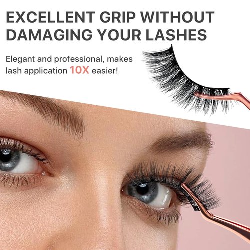 Pretty memory Upgraded Lash Applicator Tool with Comb, 2-IN-1 Stainless Steel Eyelash Tweezers, Lash Extension Curlers, Curved Tweezer Clip for Easy Application and Removal