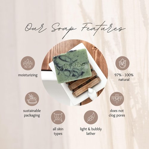 Emily's Homestead Natural Bar Soap, 3 Pack, Cucumber Oak with Exfoliation