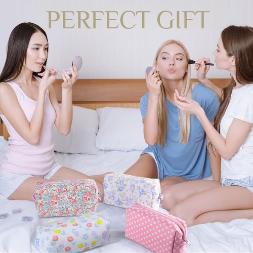 Paterr 10 Pcs Cotton Quilted Makeup Bag Bulk Cute Cosmetic Bag for Women Floral Gingham Coquette Aesthetic Travel Toiletry Pouch Bags Bridesmaid Gifts(Gingham Floral,7.87 x 4.72 x 3.15 Inches)