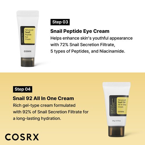 COSRX All About Snail Mucin Korean Skin Care Set, Mini Travel Essentials, Travel Size Gift Set with Snail Mucin Face Wash, Serum, Moisturizer & Eye Cream, Rejuvenating Kit, Stocking Stuffers